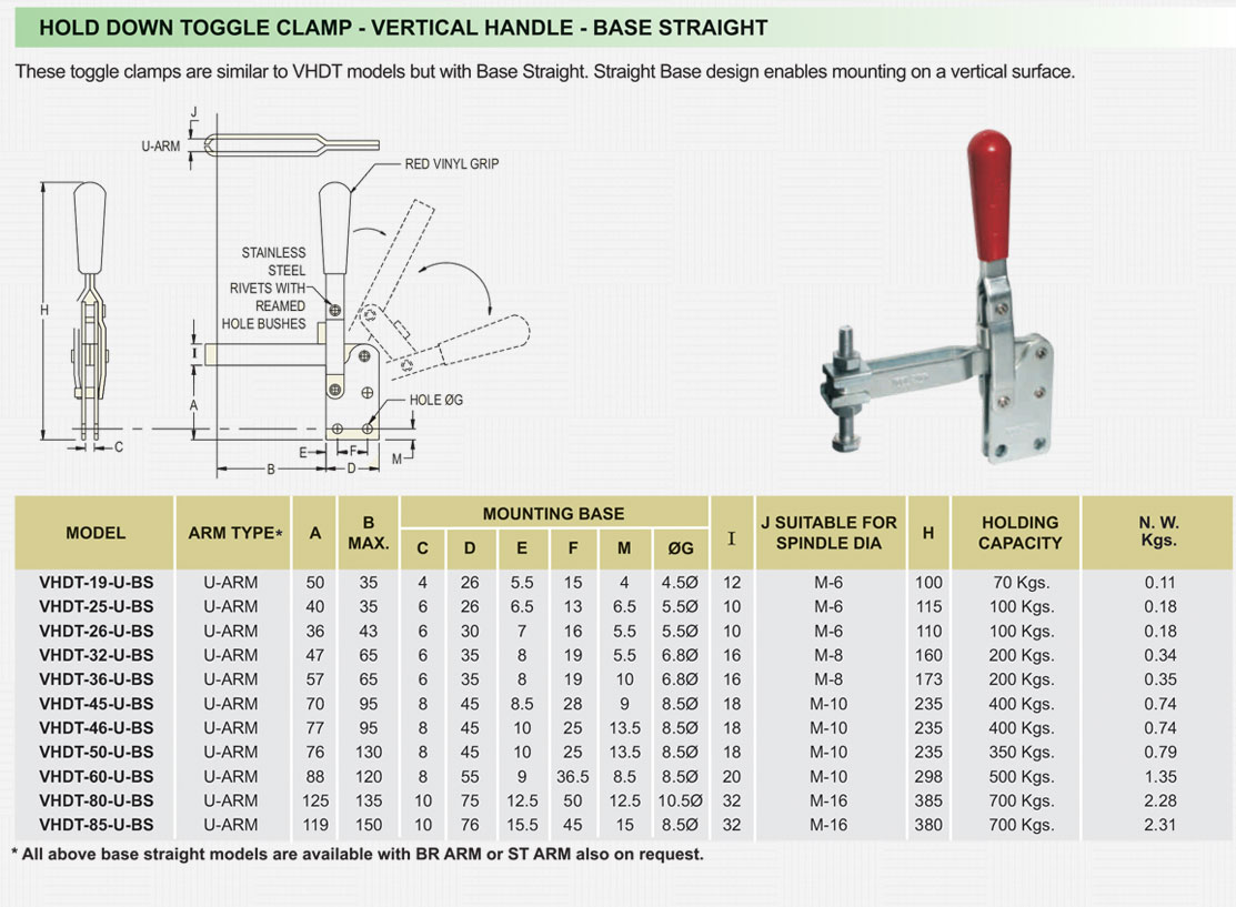 HOLD DOWN TOGGLE CLAMP VERTICAL HANDLE BASE STRAIGHT